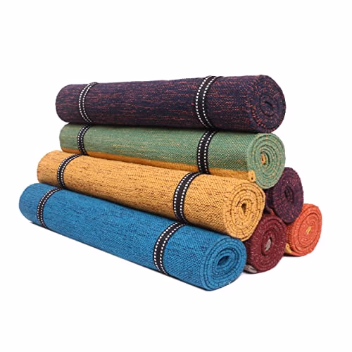 KD Willmax Tapis de yoga en coton bio fait à la main avec éléments terrestres, très absorbant, dimensions 188 x 68,6 cm (bleu mer)